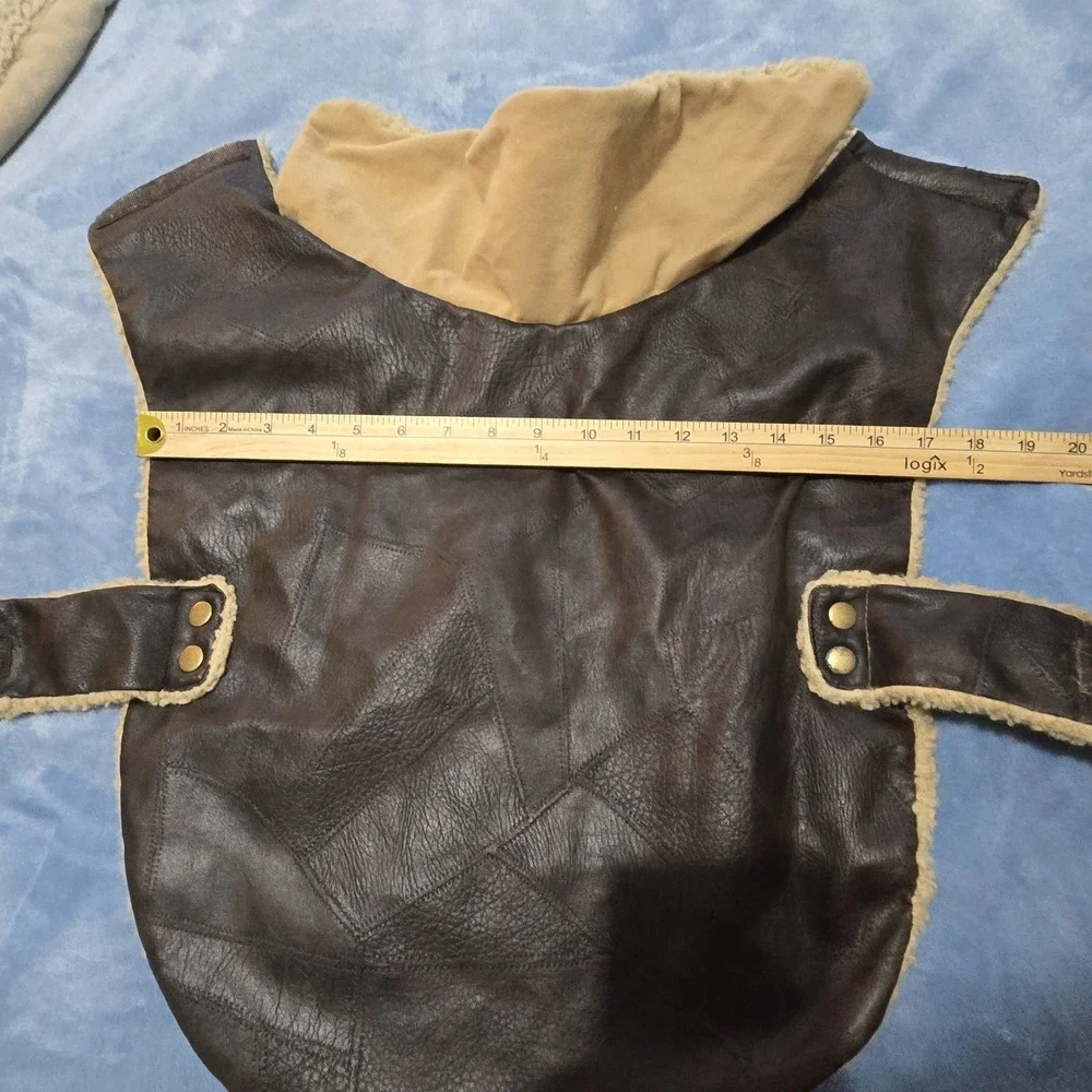 Brown Bomber Dog Jacket‎ Size Medium Faux Leather Sherpa Lined Coat Walk Winter
